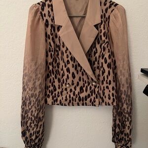 Leopard Print Blazer with Sheer Sleeves